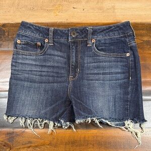 American Eagle Dark Wash Frayed Hem Denim Shorts